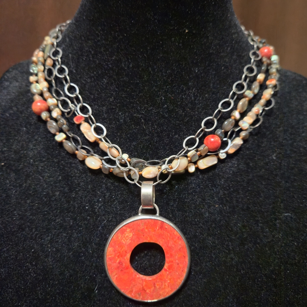 Silpada Multi-Strand Necklace with Coral Pendant